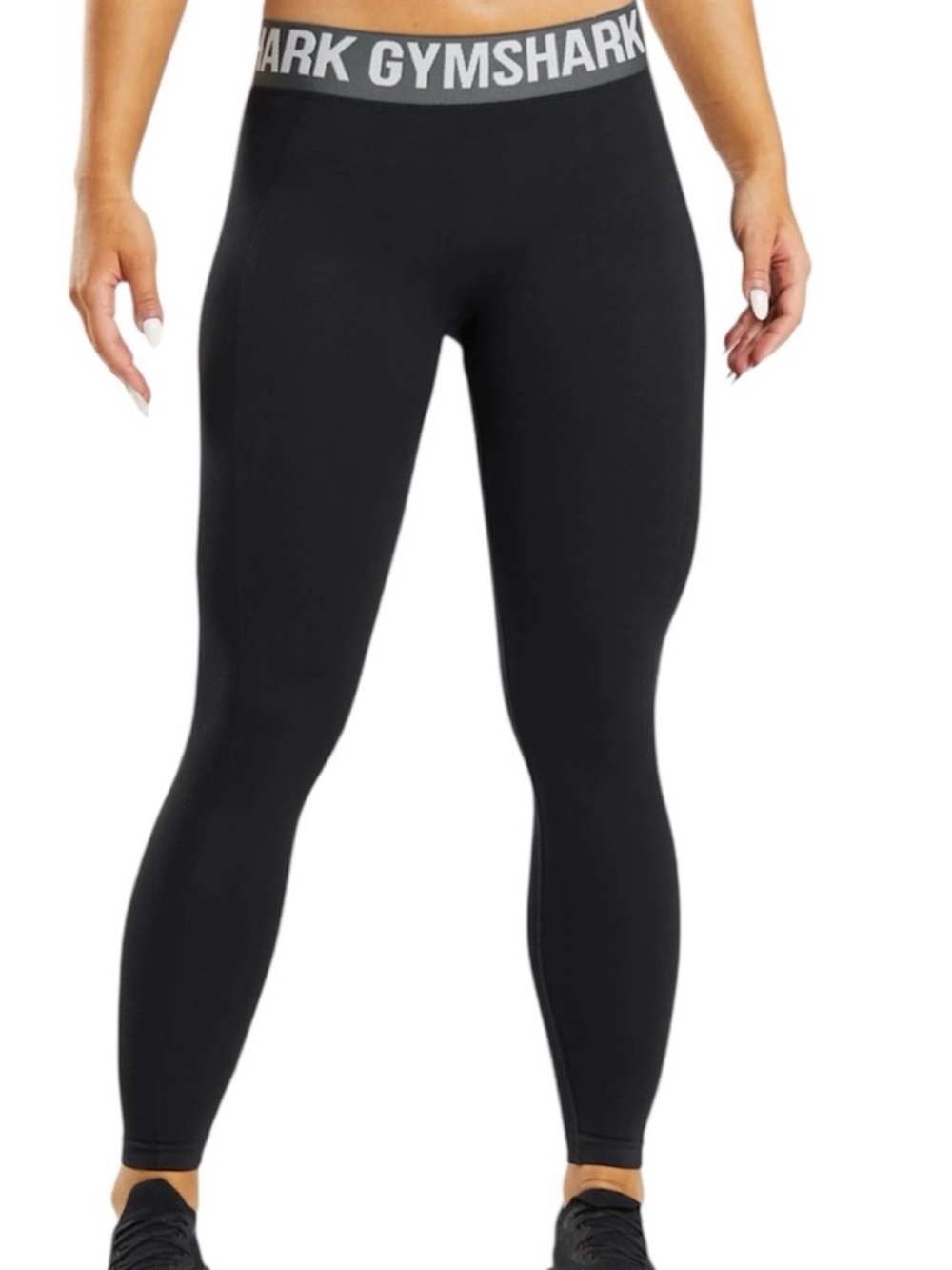 Gymshark Flex Black Leggings with Grey Waistband Low Rise (Size Small)